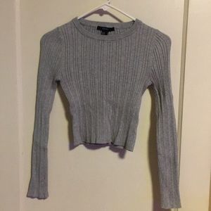 Ribbed, Gray, High Neck Long Sleeve